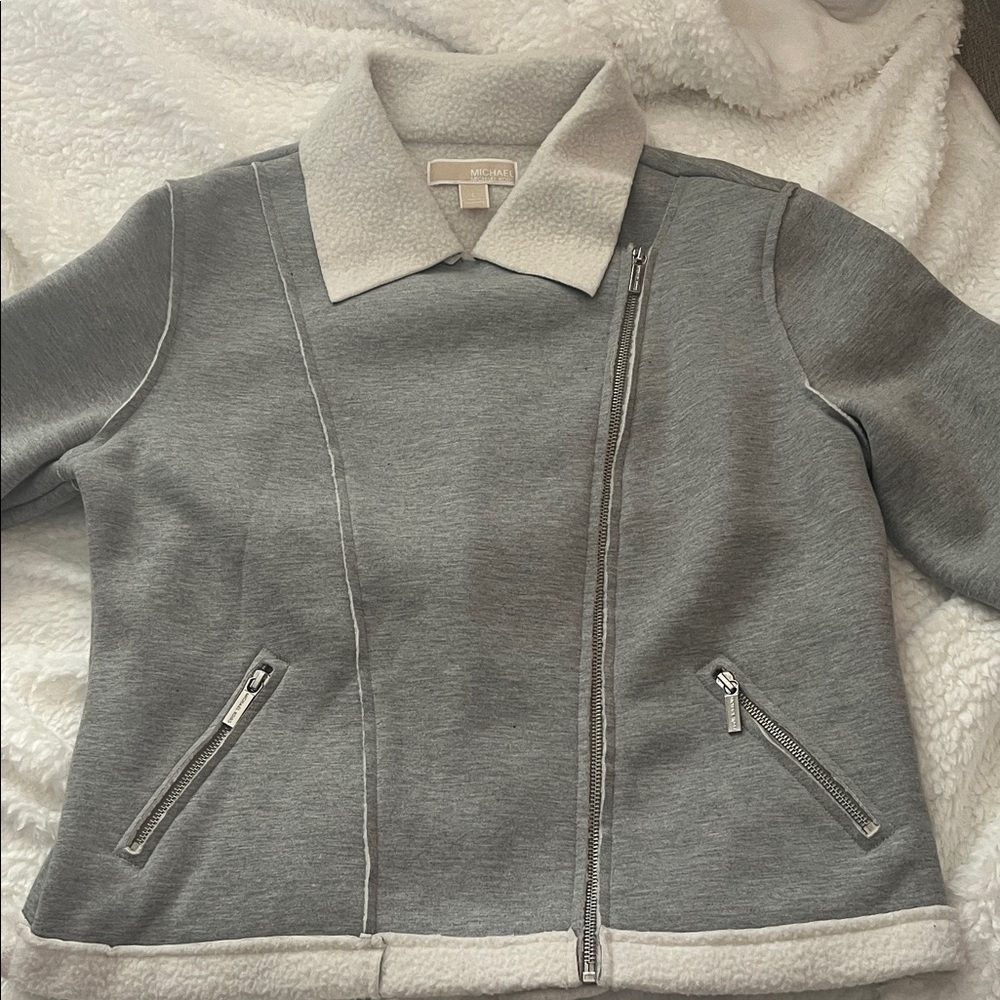 Michael Kors Cream and Gray Fleece Collar Jacket